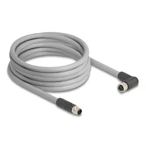   Delock M12 kábel L-kódolt 5 tűs egyenes apa   jobbra hajlított anya PUR húzóláncokhoz alkalmas 5 m szürke (DL-80545)