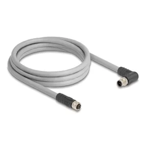   Delock M12 kábel L-kódolt 5 tűs jobbra hajlított apa   egyenes anya PUR húzóláncokhoz alkalmas 2 m szürke (DL-80548)