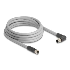   Delock M12 kábel L-kódolt 5 tűs jobbra hajlított apa   egyenes anya PUR húzóláncokhoz alkalmas 3 m szürke (DL-80549)