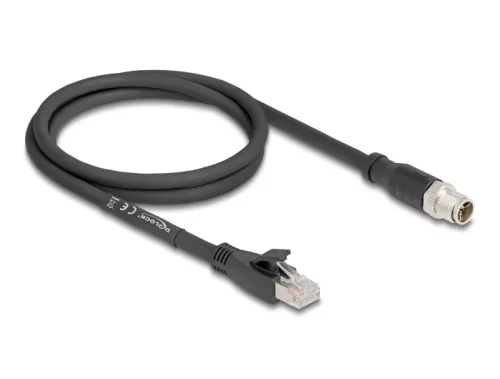 Delock M12 kábel X-kódolt 8 tűs apa - RJ45 apa Cat.5e S/FTP flexibilis 1 m fekete (DL-80577)