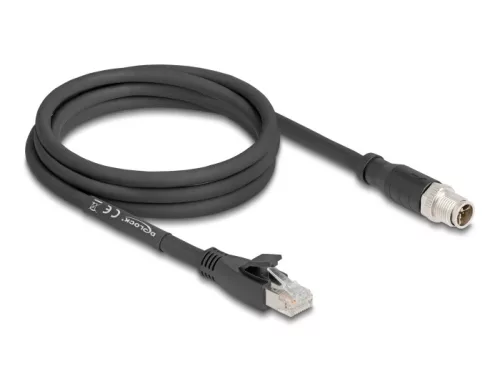 Delock M12 kábel X-kódolt 8 tűs apa - RJ45 apa Cat.5e S/FTP flexibilis 2 m fekete (DL-80579)