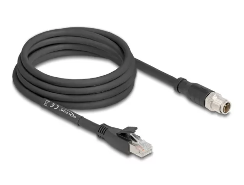 Delock M12 kábel X-kódolt 8 tűs apa - RJ45 apa Cat.5e S/FTP flexibilis 3 m fekete (DL-80580)
