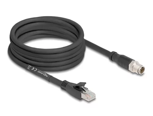 Delock M12 kábel X-kódolt 8 tűs apa - RJ45 apa Cat.5e S/FTP flexibilis 5 m fekete (DL-80585)