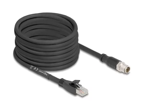 Delock M12 kábel X-kódolt 8 tűs apa - RJ45 apa Cat.5e S/FTP flexibilis 10 m fekete (DL-80586)
