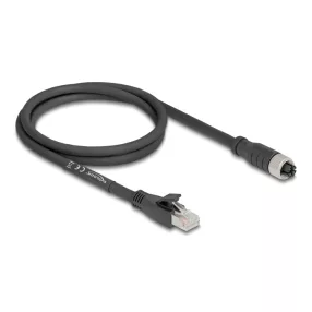  Delock M12 kábel X-kódolt 8 tűs apa - RJ45 anya Cat.5e S/FTP flexibilis 1 m fekete (DL-80589)