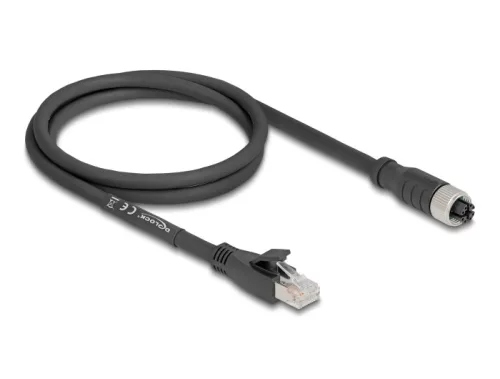 Delock M12 kábel X-kódolt 8 tűs apa - RJ45 anya Cat.5e S/FTP flexibilis 1 m fekete (DL-80589)