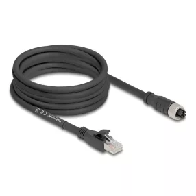   Delock M12 kábel X-kódolt 8 tűs apa - RJ45 anya Cat.5e S/FTP flexibilis 5 m fekete (DL-80594)