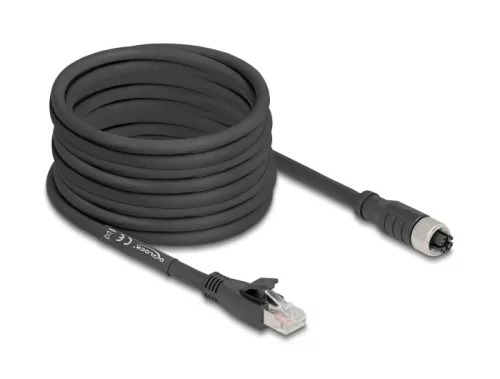 Delock M12 kábel X-kódolt 8 tűs apa - RJ45 anya Cat.5e S/FTP flexibilis 10 m fekete (DL-80595)