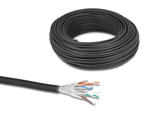 Delock hálózati kábeltekercs Cat.6A U/FTP 500 MHz Vékony, rugalmas halogénmentes 50 m fekete