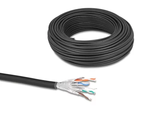 Delock hálózati kábeltekercs Cat.6A U/FTP 500 MHz Vékony, rugalmas halogénmentes 50 m fekete (DL-80597)