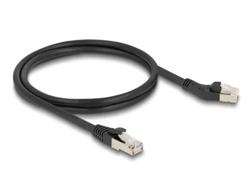 Delock RJ45 hálózati kábel Cat.6A S/FTP 45 -ben jobbra hajlított apa   egyenes apa 1 m, fekete (DL-80608)