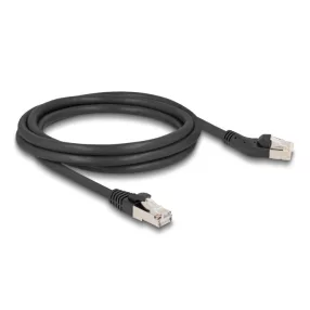   Delock RJ45 hálózati kábel Cat.6A S/FTP 45 -ben jobbra hajlított apa   egyenes apa 2 m, fekete (DL-80615)