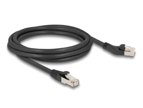 Delock RJ45 hálózati kábel Cat.6A S/FTP 45 -ben jobbra hajlított apa   egyenes apa 2 m, fekete