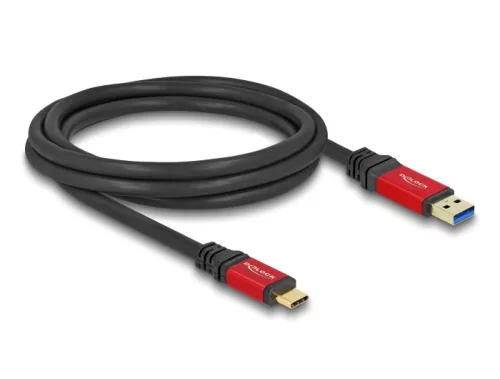 Delock USB 10 Gbps kábel USB A-típusú apa - USB Type-C  apa 2 m piros fém (DL-80618)