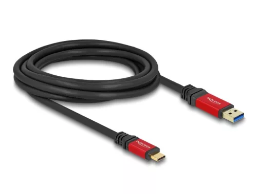 Delock USB 10 Gbps kábel USB A-típusú apa - USB Type-C  apa 3 m piros fém (DL-80619)