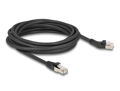 Delock RJ45 hálózati kábel Cat.6A S/FTP 45 -ben jobbra hajlított apa   egyenes apa 5 m, fekete