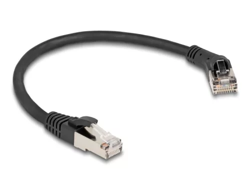 Delock RJ45 hálózati kábel Cat.8.1 S/FTP 45 -ben jobbra hajlított apa   egyenes apa, akár 40 Gbps, 0,25 m, fekete (DL-80626)