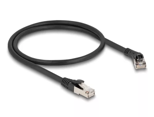 Delock RJ45 hálózati kábel Cat.8.1 S/FTP 45 -ben jobbra hajlított apa   egyenes apa, akár 40 Gbps, 0,5 m, fekete (DL-80627)