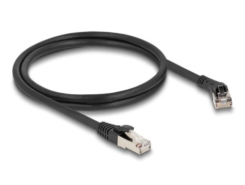 Delock RJ45 hálózati kábel Cat.8.1 S/FTP 45 -ben jobbra hajlított apa   egyenes apa, akár 40 Gbps, 1 m, fekete