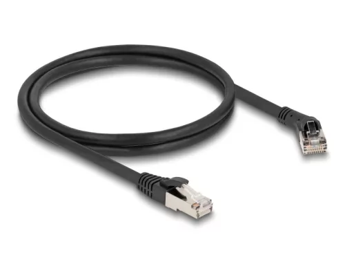 Delock RJ45 hálózati kábel Cat.8.1 S/FTP 45 -ben jobbra hajlított apa   egyenes apa, akár 40 Gbps, 1 m, fekete (DL-80637)