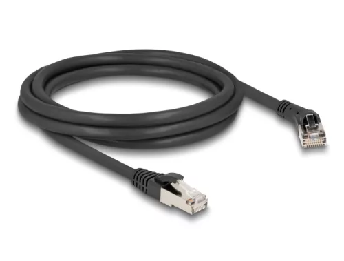 Delock RJ45 hálózati kábel Cat.8.1 S/FTP 45 -ben jobbra hajlított apa   egyenes apa, akár 40 Gbps, 2 m, fekete (DL-80639)