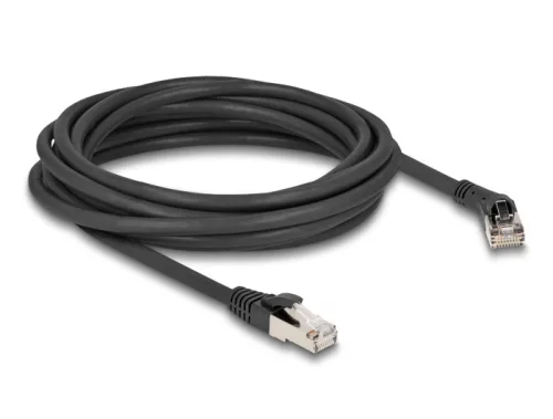 Delock RJ45 hálózati kábel Cat.8.1 S/FTP 45 -ben jobbra hajlított apa   egyenes apa, akár 40 Gbps, 5 m, fekete (DL-80707)