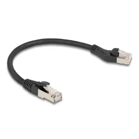   Delock RJ45 hálózati kábel Cat.8.1 S/FTP 45 -ben balra hajlított apa   egyenes apa, akár 40 Gbps, 0,25 m, fekete (DL-80734)