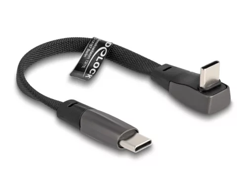 Delock USB 2.0 Laposkábel USB Type-C  apa - USB Type-C  apa USB Type-C  apa hajlított PD 3.0 60 W 14 cm fekete (DL-80750)