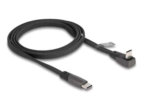 Delock USB 2.0 Laposkábel USB Type-C  apa - USB Type-C  apa USB Type-C  apa hajlított PD 3.0 60 W 1 m fekete (DL-80751)