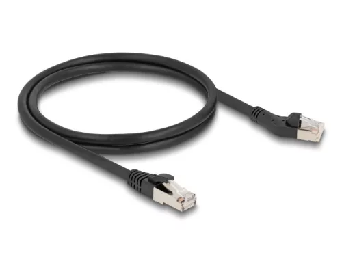 Delock RJ45 hálózati kábel Cat.8.1 S/FTP 45 -ben balra hajlított apa   egyenes apa, akár 40 Gbps, 1 m, fekete (DL-80752)
