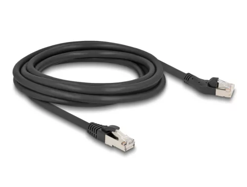 Delock RJ45 hálózati kábel Cat.8.1 S/FTP 45 -ben balra hajlított apa   egyenes apa, akár 40 Gbps, 3 m, fekete (DL-80754)