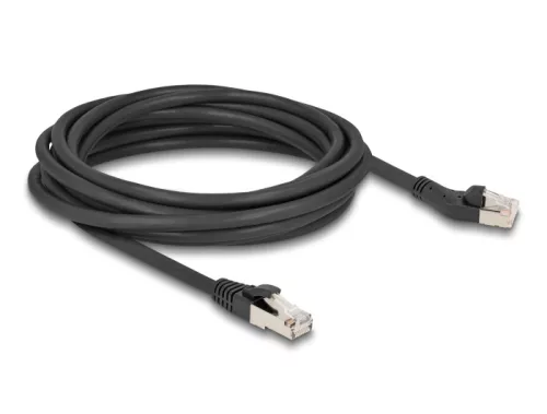 Delock RJ45 hálózati kábel Cat.8.1 S/FTP 45 -ben balra hajlított apa   egyenes apa, akár 40 Gbps, 5 m, fekete (DL-80755)