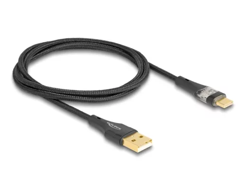 Delock USB 2.0 kábel A-típusú apa - USB Type-C  apa gyors töltővel 60 W áttetsző 1 m (DL-80760)