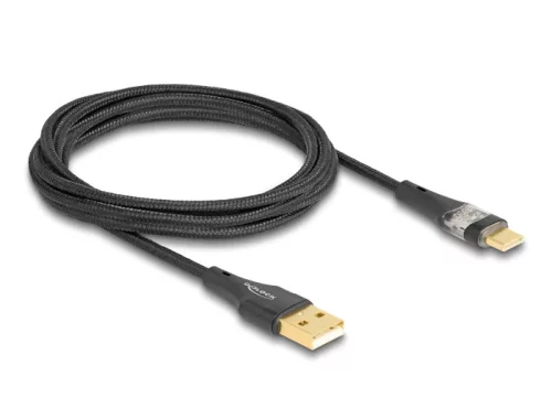 Delock USB 2.0 kábel A-típusú apa - USB Type-C  apa gyors töltővel 60 W áttetsző 2 m (DL-80761)