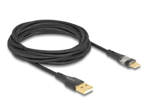 Delock USB 2.0 kábel A-típusú apa - USB Type-C  apa gyors töltővel 60 W áttetsző 3 m (DL-80762)