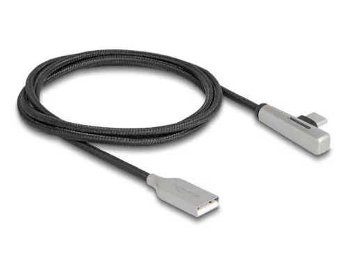 Delock Kábel USB 2.0 A-típusú apa - USB Type-C  apa hajlított, LED fénnyel és gyors töltő funkcióval 60 W 1 m (DL-80766)
