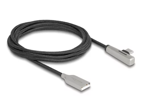 Delock Kábel USB 2.0 A-típusú apa - USB Type-C  apa hajlított, LED fénnyel és gyors töltő funkcióval 60 W 2 m (DL-80767)
