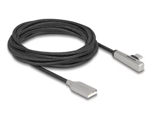 Delock Kábel USB 2.0 A-típusú apa - USB Type-C  apa hajlított, LED fénnyel és gyors töltő funkcióval 60 W 3 m (DL-80768)