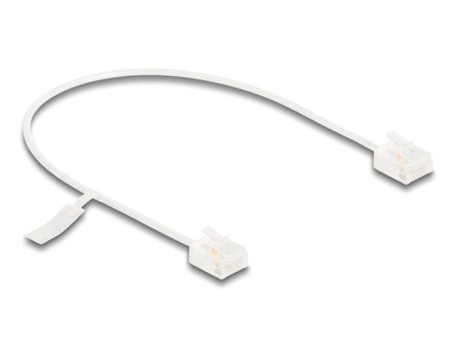 Delock RJ45 hálózati kábel Cat.6 UTP ultravékony 0,3 m fehér rövid csatlakoztatókkal