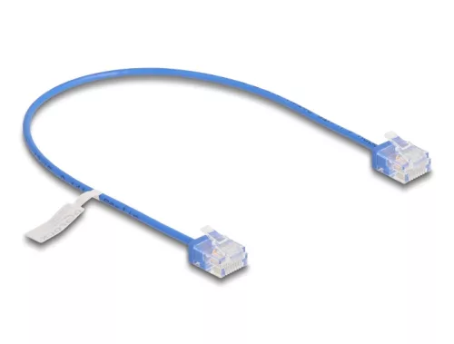 Delock RJ45 hálózati kábel Cat.6 UTP ultravékony 0,3 m kék rövid csatlakoztatókkal (DL-80778)
