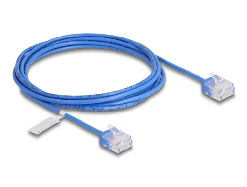 Delock RJ45 hálózati kábel Cat.6 UTP ultravékony 2 m kék rövid csatlakoztatókkal (DL-80797)