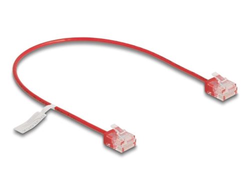 Delock RJ45 hálózati kábel Cat.6 UTP ultravékony 0,3 m piros rövid csatlakoztatókkal