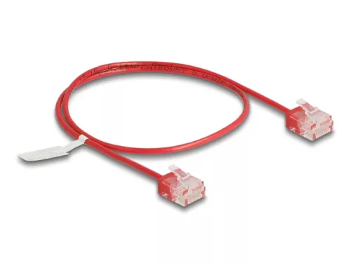 Delock RJ45 hálózati kábel Cat.6 UTP ultravékony 0,5 m piros rövid csatlakoztatókkal (DL-80801)