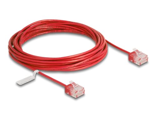 Delock RJ45 hálózati kábel Cat.6 UTP ultravékony 5 m piros rövid csatlakoztatókkal