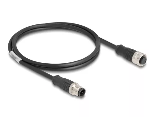 Delock Kábel M12 D kódolt 4 tűs apa - anya PVC 1 m (DL-80844)