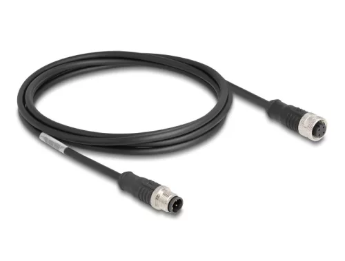 Delock Kábel M12 D kódolt 4 tűs apa - anya PVC 2 m (DL-80845)