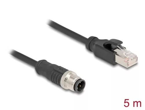 Delock Kábel M12 D kódolt 4 tűs apa - RJ45 apa PVC 5 m hosszú (DL-80852)