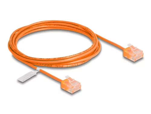 Delock RJ45 hálózati kábel Cat.6 UTP ultravékony 2 m narancssárga rövid csatlakoztatókkal (DL-80856)