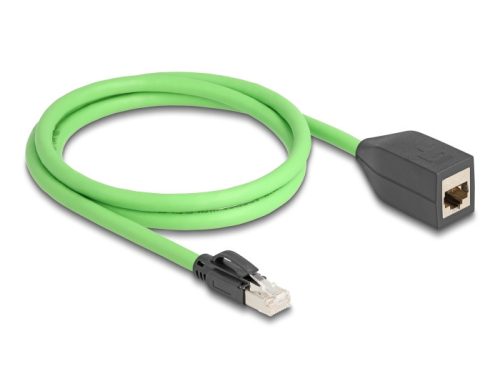Delock RJ45 hálózat bővítő kábel Cat.6A apa - anya SF/UTP alkalmas kábelvezető láncokhoz PUR (TPU) 1 m zöld