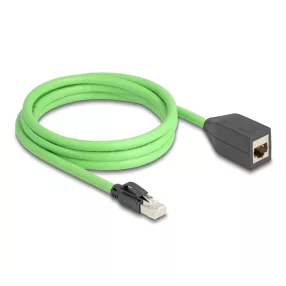   Delock RJ45 hálózat bővítő kábel Cat.6A apa - anya SF/UTP alkalmas kábelvezető láncokhoz PUR (TPU) 2 m zöld (DL-80881)